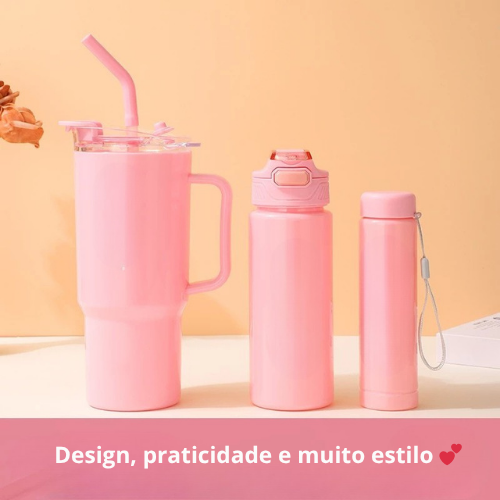 Kit 3 Garrafas - Copo Tendência Agua Squeeze Com Adesivos Lembretes beber Agua