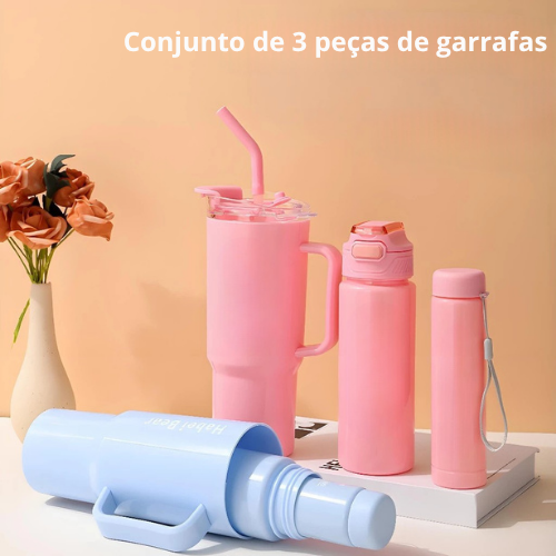 Kit 3 Garrafas - Copo Tendência Agua Squeeze Com Adesivos Lembretes beber Agua