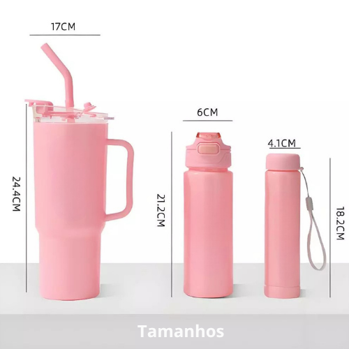 Kit 3 Garrafas - Copo Tendência Agua Squeeze Com Adesivos Lembretes beber Agua